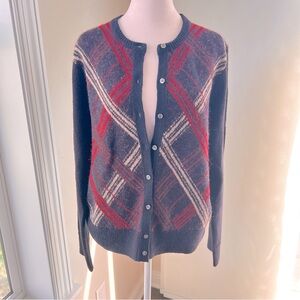 Ann Taylor preppy plaid wool blend buttoned cardigan sweater Size Xl